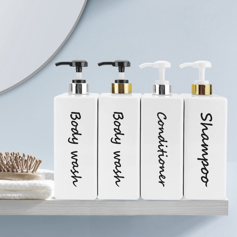 DIDROOM Shampoo and Conditioner Dispenser (Set of 3, 21oz) Modern Refillable Shampoo Pump Bottles for Shower Soap - Empty Body Wash Dispenser Set for Bathroom - Image 4